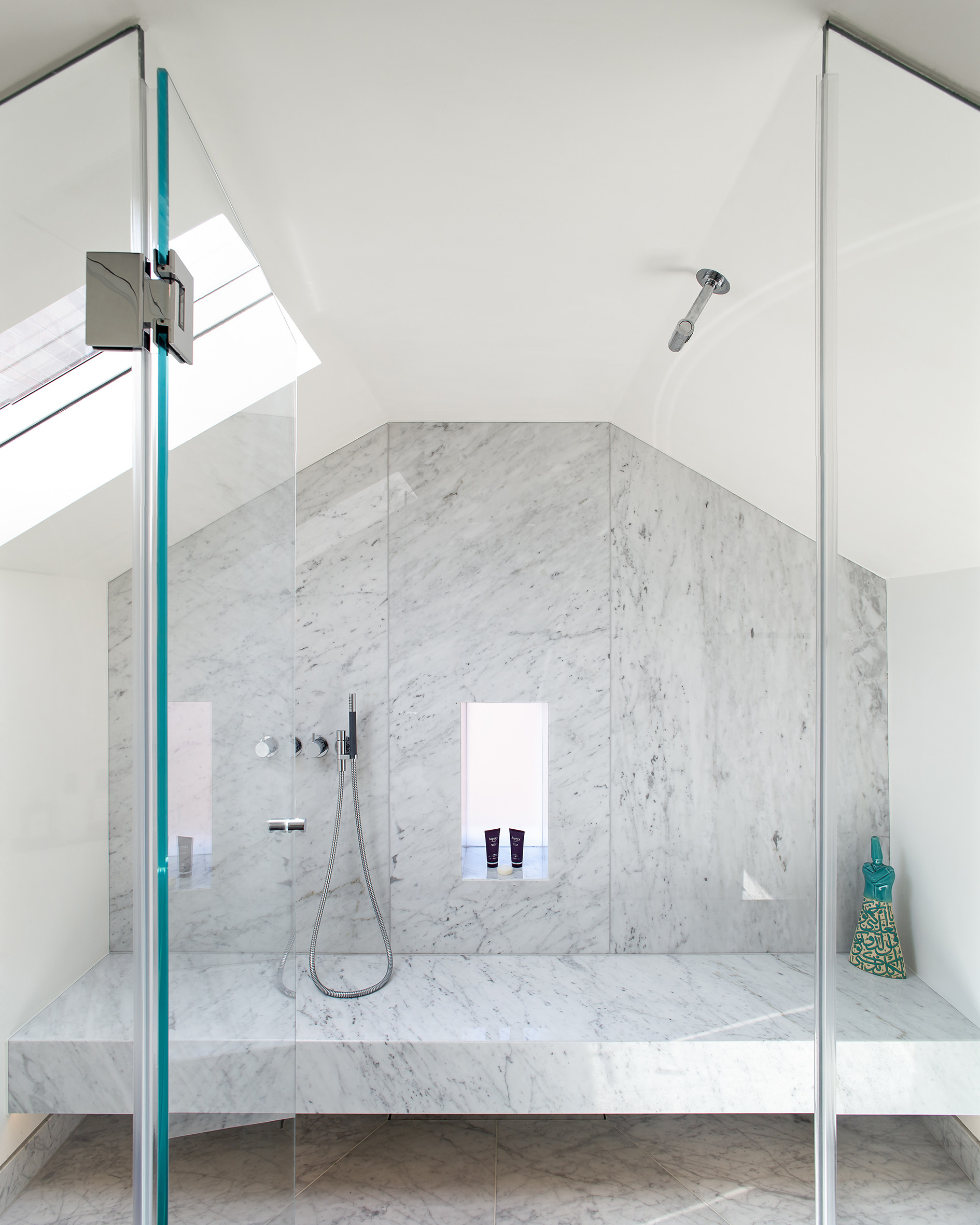 200516 MWAI white cararra marble shower roofspace tight