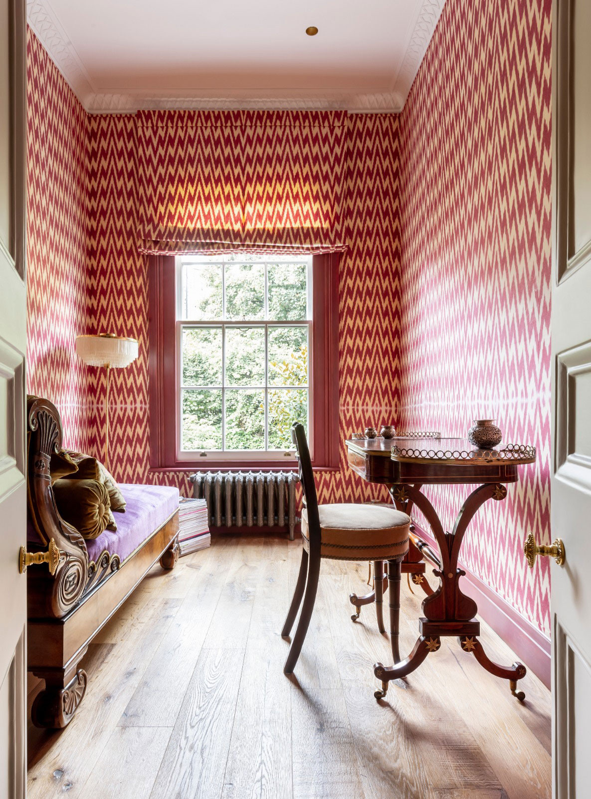 mwai south kensingon townhouse Listed parlour ecclectic fabric walls