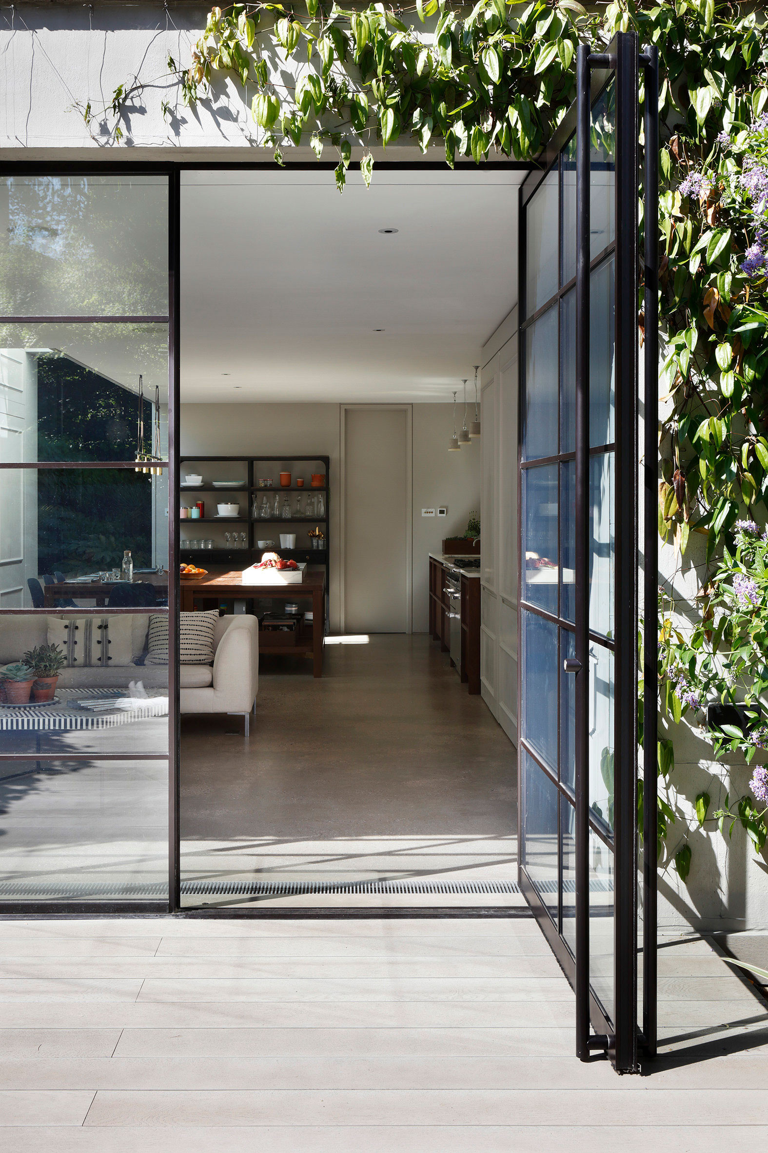 mwai kitchen crittal garden panelling concrete floor