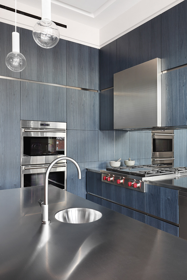 mwai tabu blue veneer kitchen subzero wolf glass cabinets1