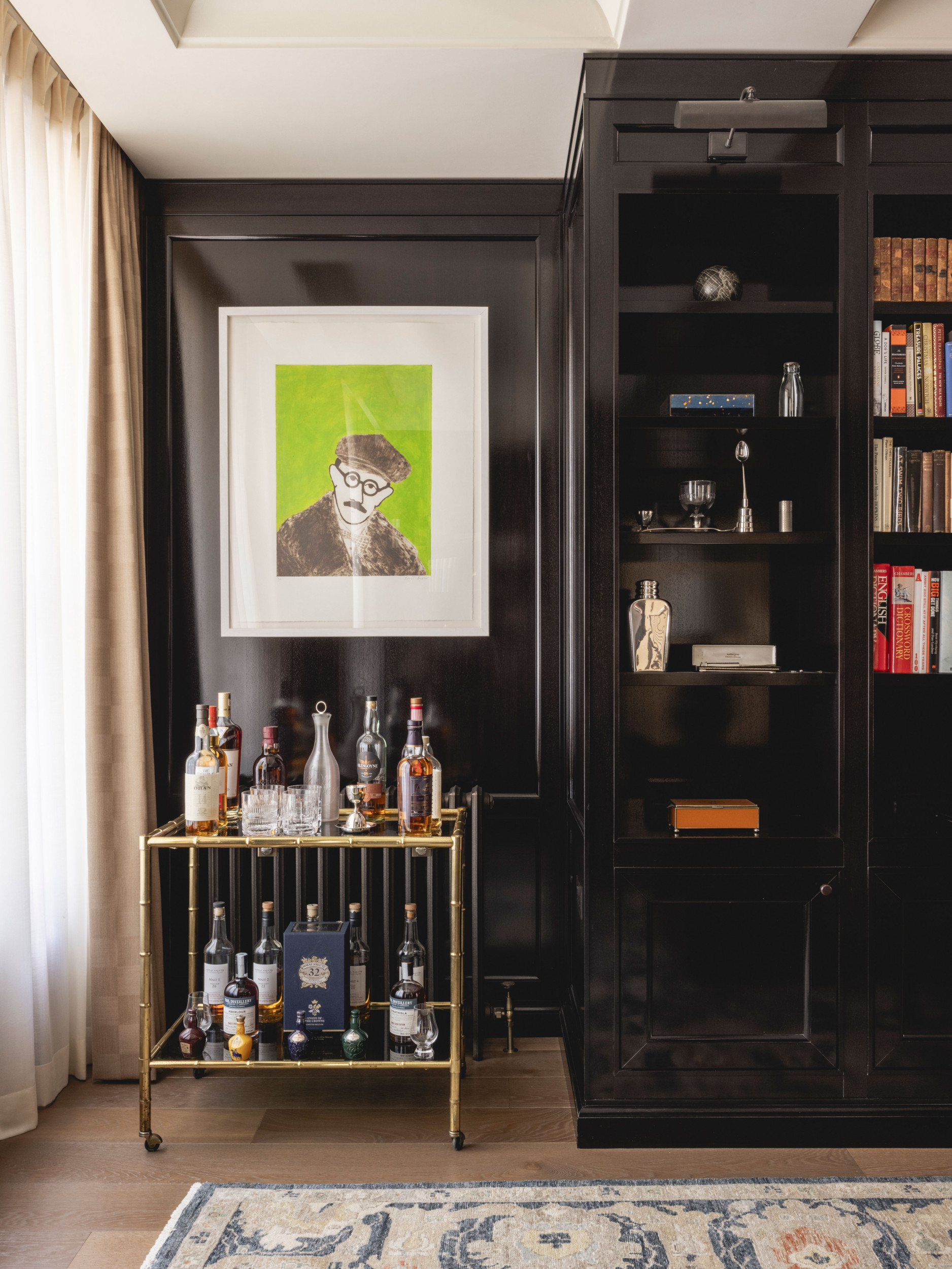 mwai chelsea home study lacquer veneer panelling trolley